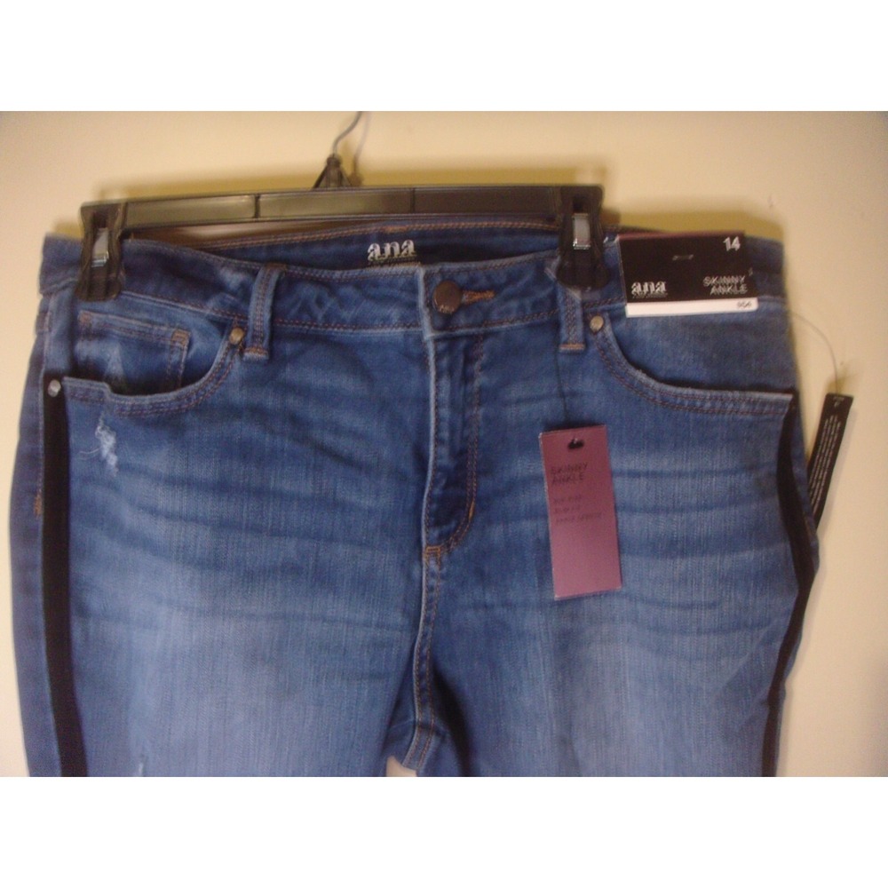 ANA skinny ankle womens‎ blue jeans 14 mid rise slim fit velvet sides distressed - Picture 2 of 9